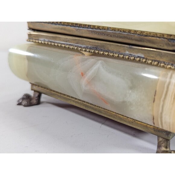 Italian Rectangular Green Onyx Marble Storage Box with Brass hardware and feet - Picture 8 of 15
